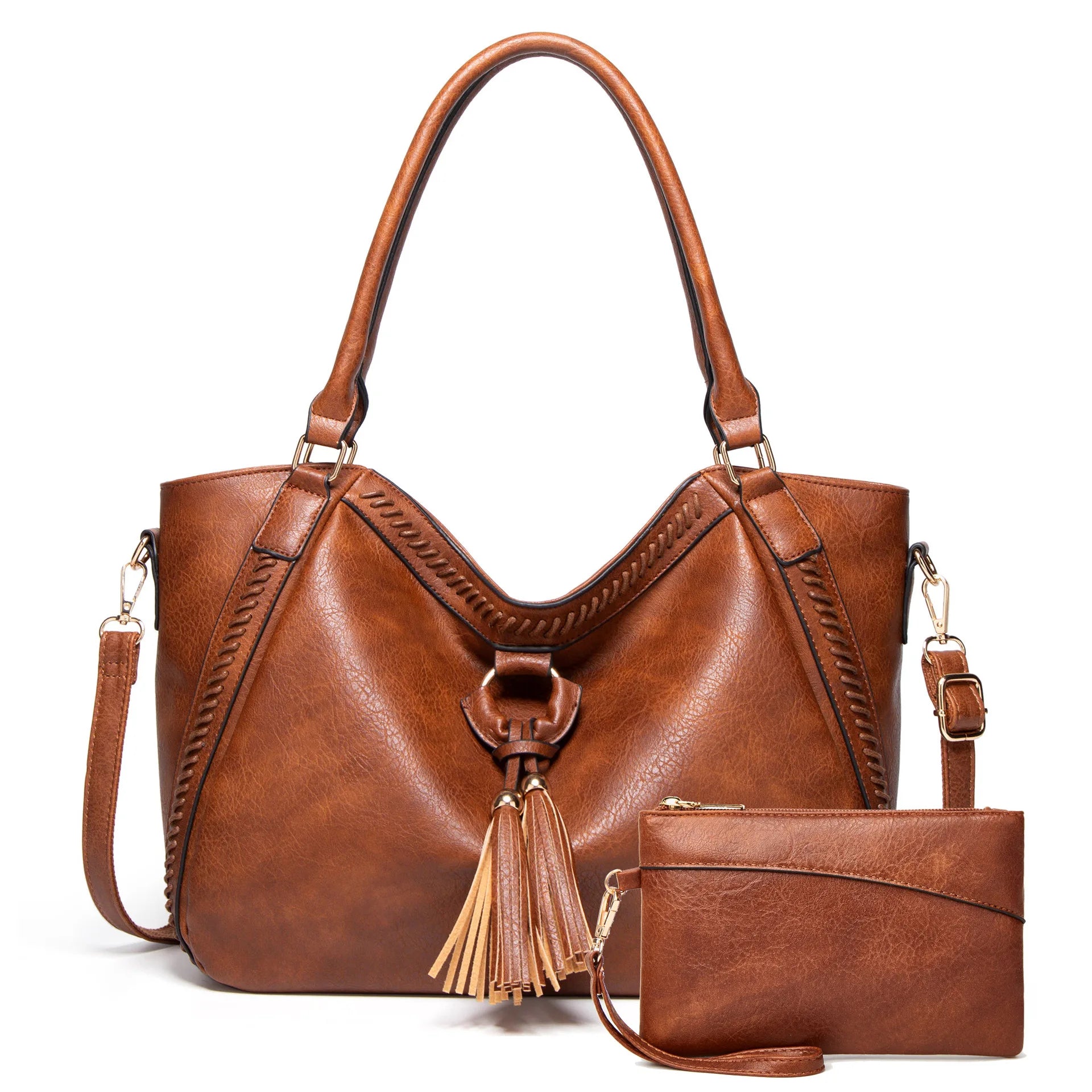 Vintage Brown Leather Tote Shoulder Bag Women's Large Capacity Handbag