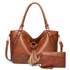 Vintage Brown Leather Tote Shoulder Bag Women's Large Capacity Handbag