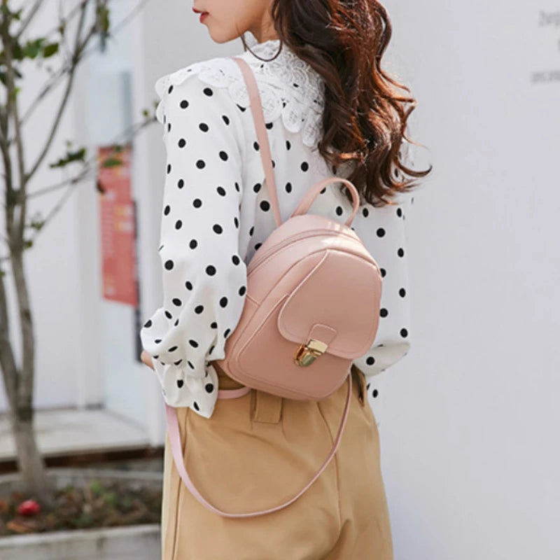 Hot Women Girls Mini Backpack Solid Leather School Rucksack