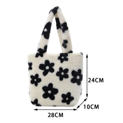 Vintage Flower Plush Shoulder Bag Women Large Capacity Messenger Bag