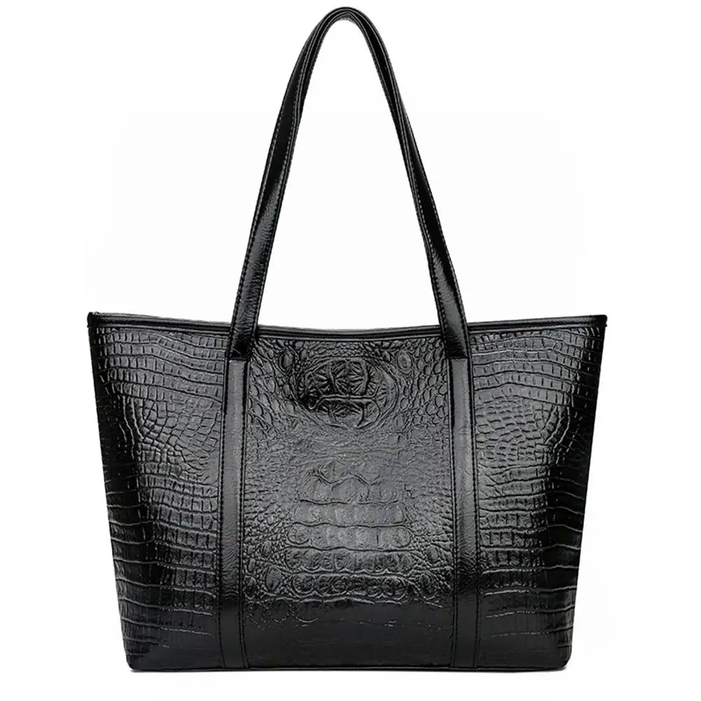 Vintage Crocodile Leather Handbag Large Capacity Shoulder Shopping Bag