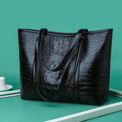 Vintage Crocodile Leather Handbag Large Capacity Shoulder Shopping Bag