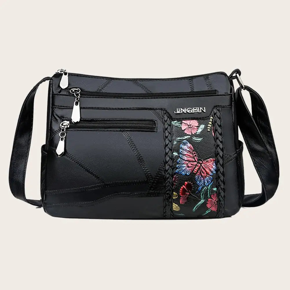 Flower Printed Shoulder Handbag PU Leather Messenger Bags Women