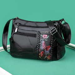 Flower Printed Shoulder Handbag PU Leather Messenger Bags Women
