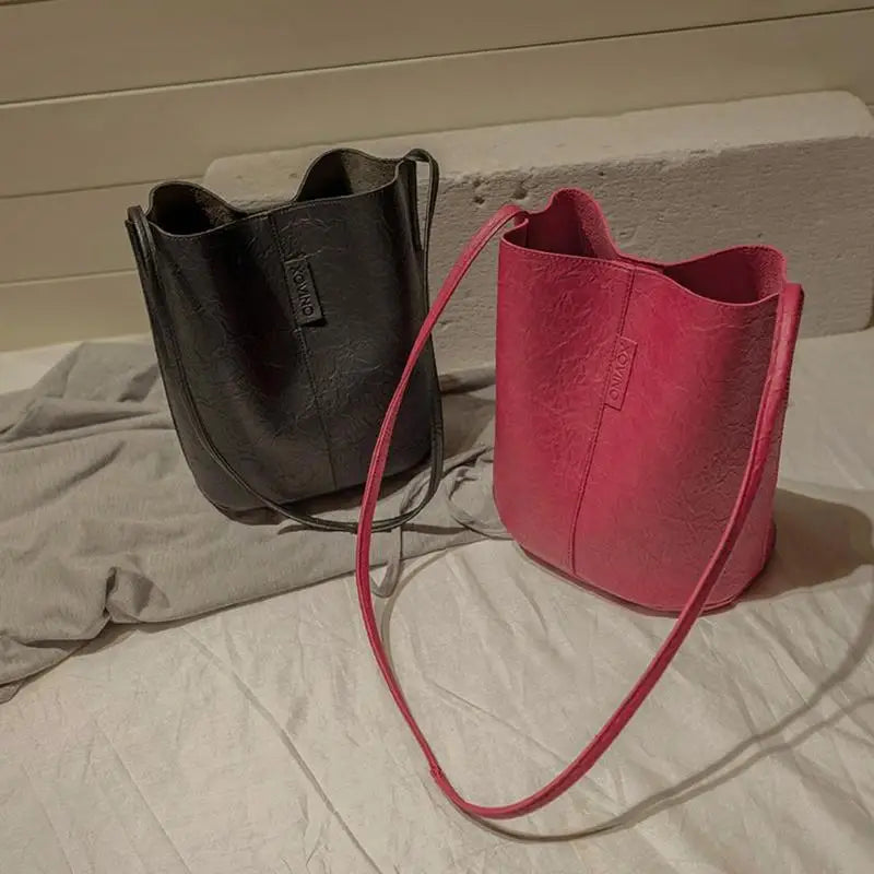 Women's PU Leather Bucket Crossbody Bag for Hiking