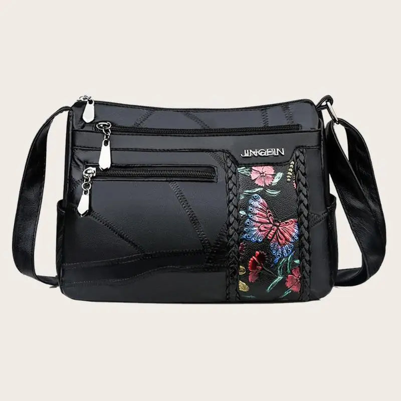 Flower Print Crossbody Bag Women Leather Shoulder Messenger Bag