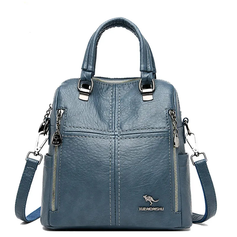 High Leather Backpack Women Shoulder Bags Multifunction Travel Backpack