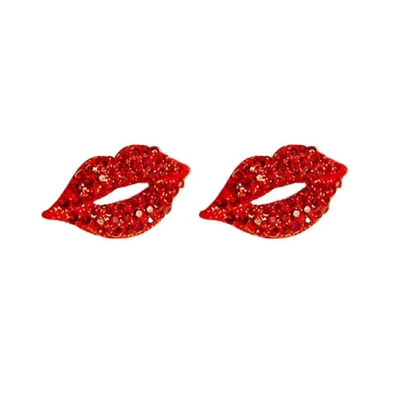 Red Lips Crystal Stud Earrings Sparkling Jewelry