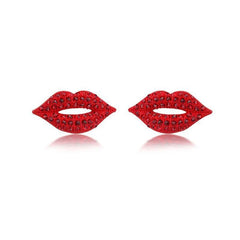 Red Lips Crystal Stud Earrings Sparkling Jewelry