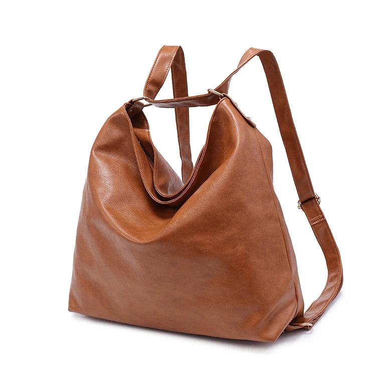 Hot Oil Wax Leather Soft Brown Handbag for Women