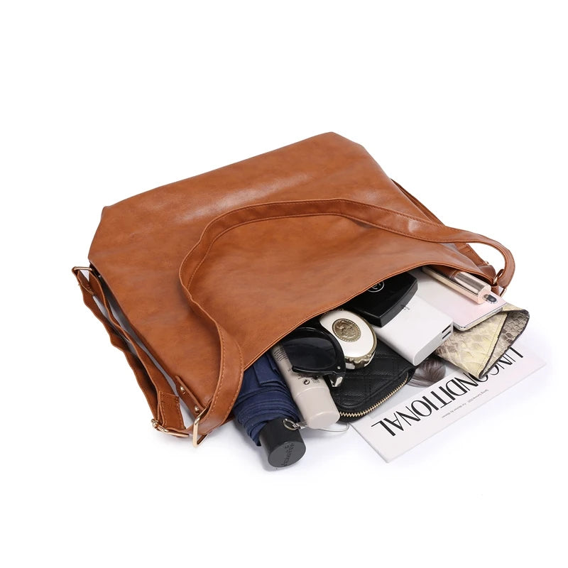 Hot Oil Wax Leather Soft Brown Handbag for Women