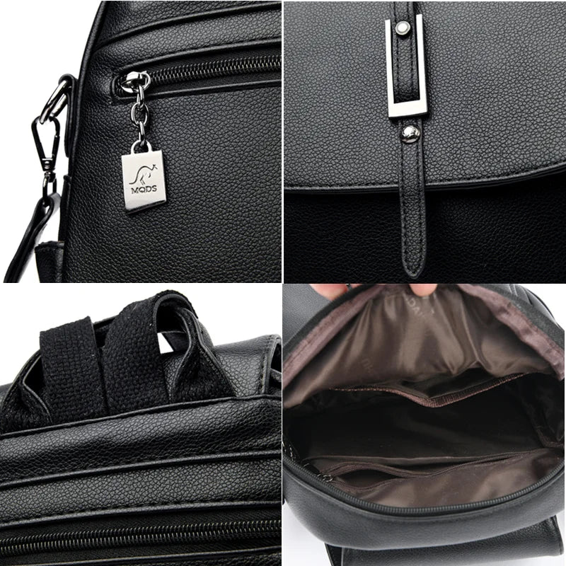 Women's PU Leather Backpack Casual College Style Travel Bag