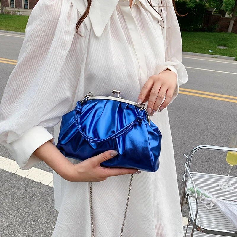 Pleated Leather Shoulder Bag Crossbody Purse Satchel