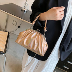Pleated Leather Shoulder Bag Crossbody Purse Satchel
