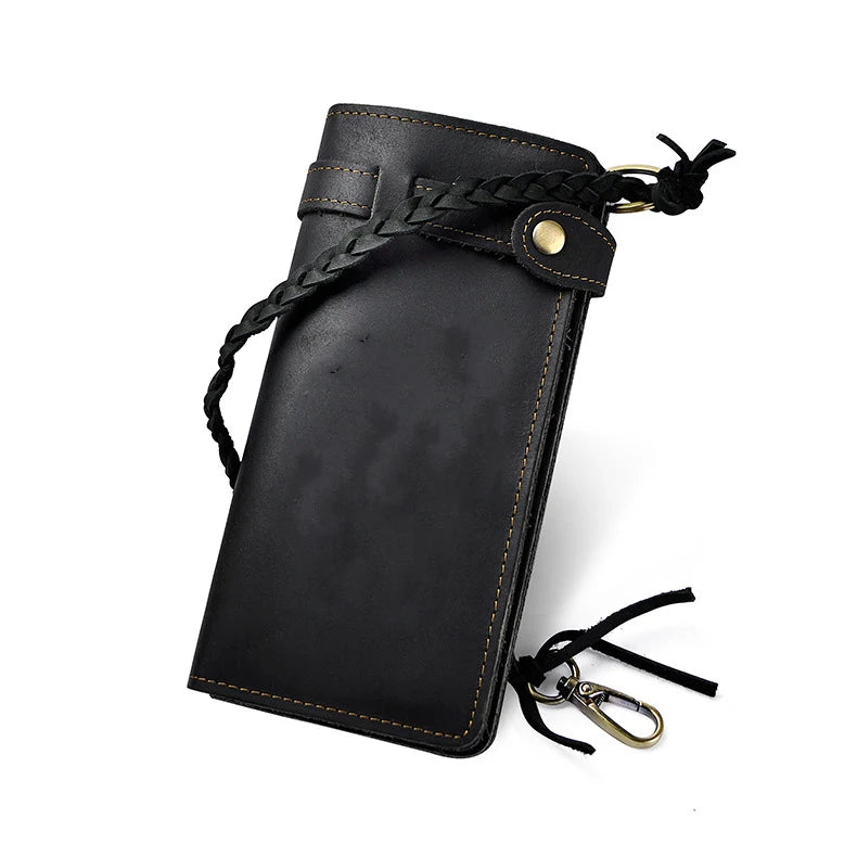 Men's Leather Checkbook Chain Organizer Long Wallet Purse Clutch