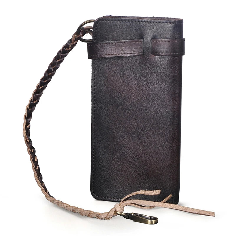 Men's Leather Checkbook Chain Organizer Long Wallet Purse Clutch