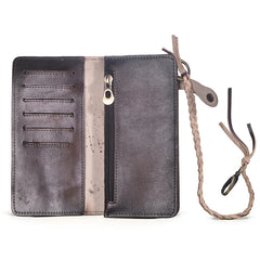 Men's Leather Checkbook Chain Organizer Long Wallet Purse Clutch