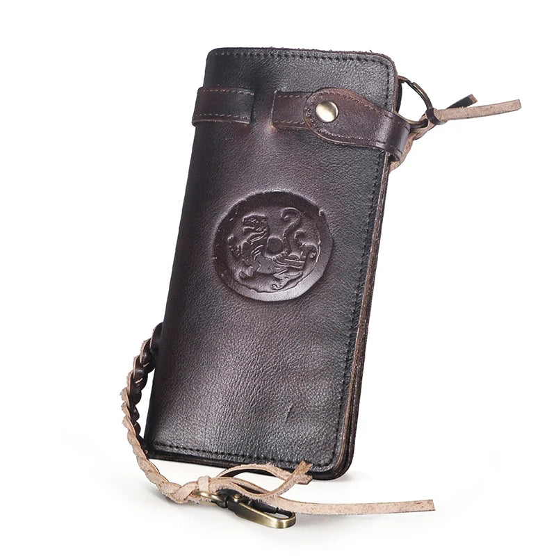Men's Leather Checkbook Chain Organizer Long Wallet Purse Clutch