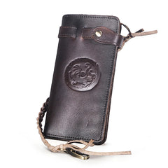 Men's Leather Checkbook Chain Organizer Long Wallet Purse Clutch