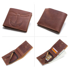 Vintage Crazy Horse Leather Men's Wallet Lightweight Cow Leather Wallet
