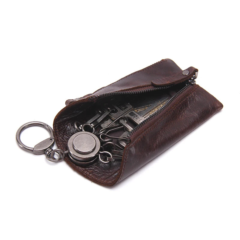 Vintage Leather Keys Wallet Keychain Zipper Key Case Bag Organizer