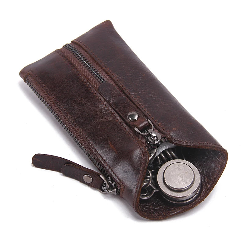 Vintage Leather Keys Wallet Keychain Zipper Key Case Bag Organizer