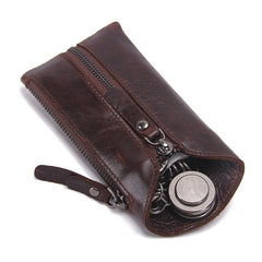 Vintage Leather Keys Wallet Keychain Zipper Key Case Bag Organizer