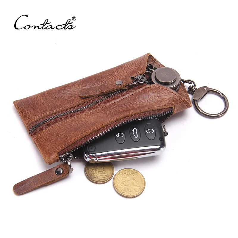Vintage Leather Keys Wallet Keychain Zipper Key Case Bag Organizer