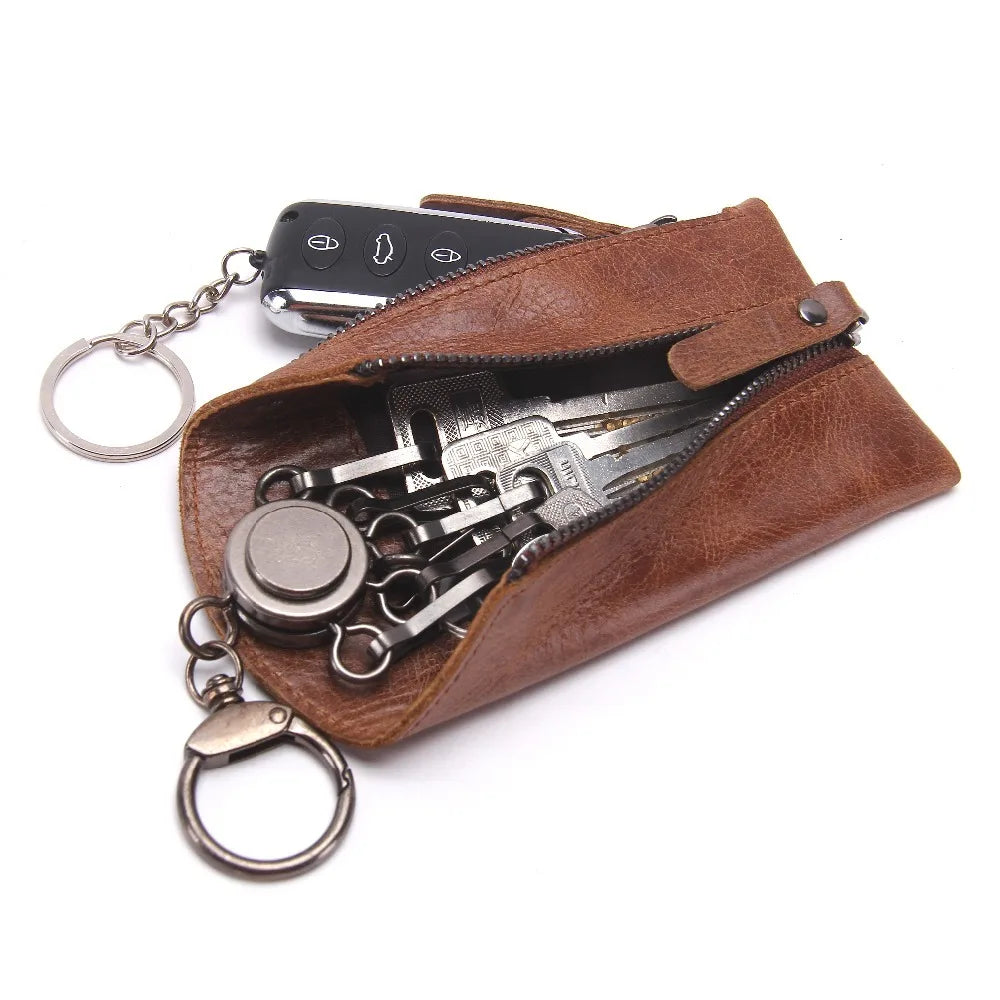 Vintage Leather Keys Wallet Keychain Zipper Key Case Bag Organizer