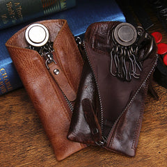 Vintage Leather Keys Wallet Keychain Zipper Key Case Bag Organizer