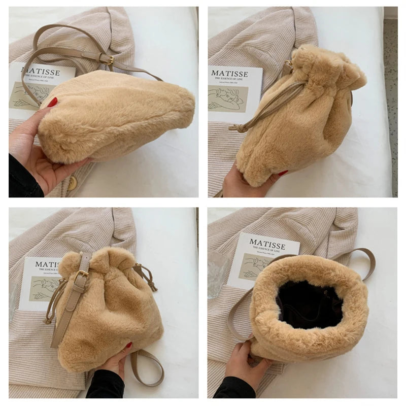 Winter Plush Shoulder Bag for Women Small Furry Totes Bag Fur Crossbody Handbag