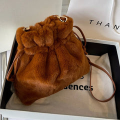 Winter Plush Shoulder Bag for Women Small Furry Totes Bag Fur Crossbody Handbag