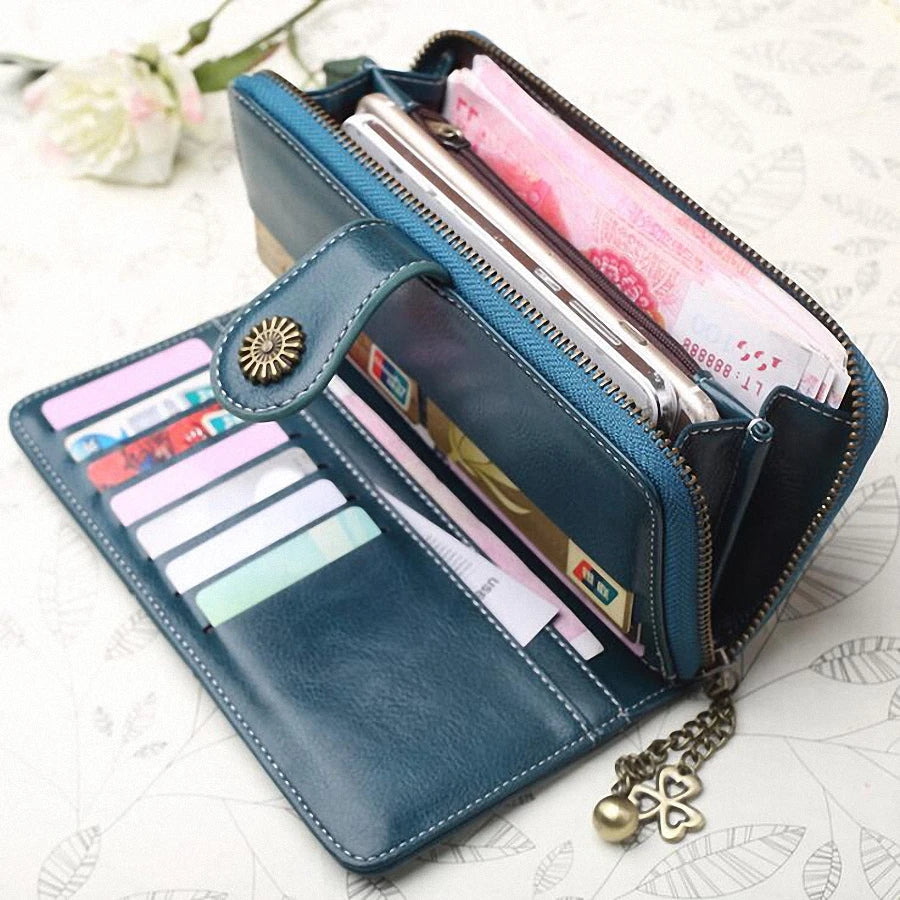 Hot Women Clutch Leather Wallet Female Long Wallet with Strap