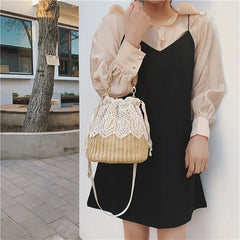 Straw Woven Shoulder Bag Summer Beach Handbag Crossbody Purse