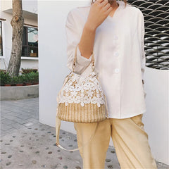 Straw Woven Shoulder Bag Summer Beach Handbag Crossbody Purse