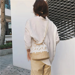 Straw Woven Shoulder Bag Summer Beach Handbag Crossbody Purse