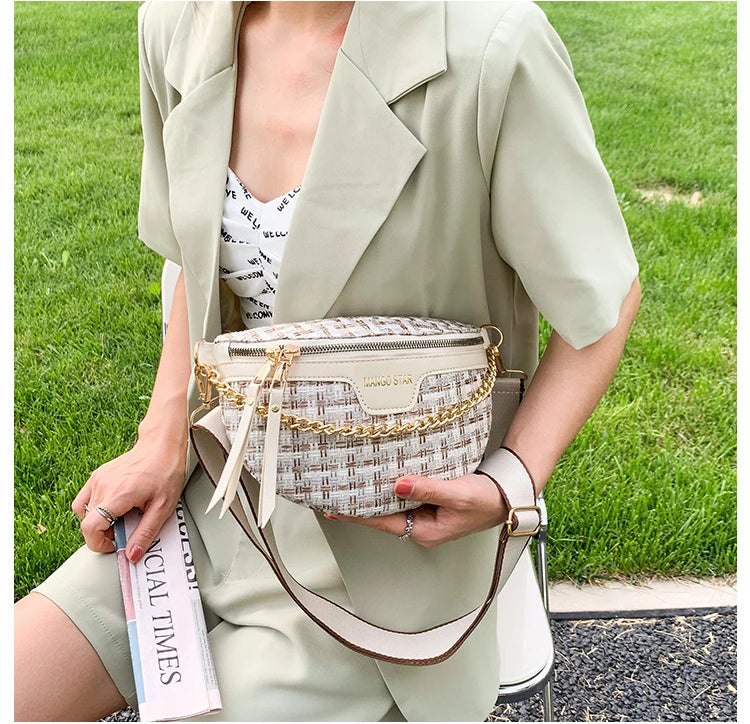 Women Fashion Waist Bag Knitted Crossbody Chest Pack Lady Fanny Pack