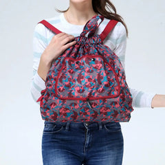 Flower Print Waterproof Backpack Handbag for Shopping
