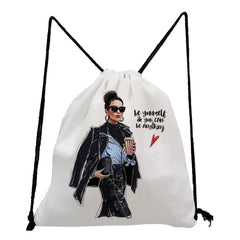 Female Drawstring Pocket Women Graphic Print School Backpack