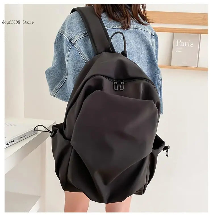 Solid Casual Backpack for Teenage Girls High Capacity Women Travel Bagpack
