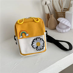 Embroidered Canvas Crossbody Bag Women Flower Flap Shoulder Phone Bolsa