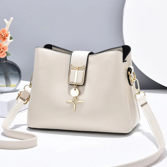 Large-Capacity Bucket Bag Women's Shoulder Bag Soft Leather Messenger Bag