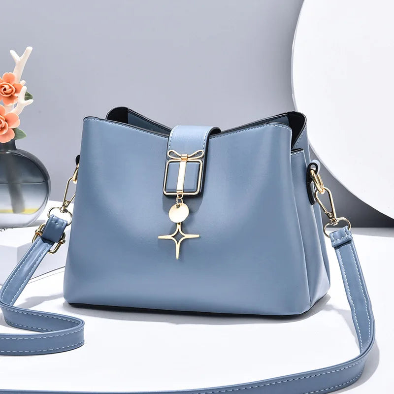 Large-Capacity Bucket Bag Women's Shoulder Bag Soft Leather Messenger Bag