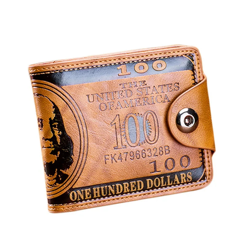 Men's Short Wallet Magnetic Buckle Double Line Hundred Dollar Wallet