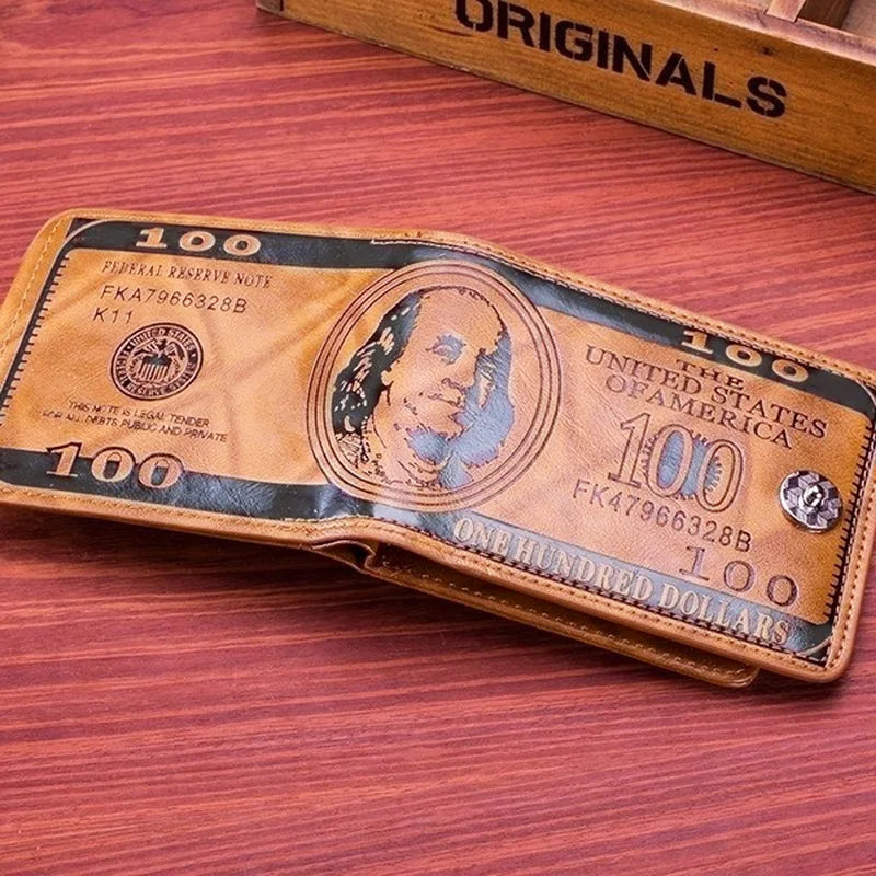 Men's Short Wallet Magnetic Buckle Double Line Hundred Dollar Wallet