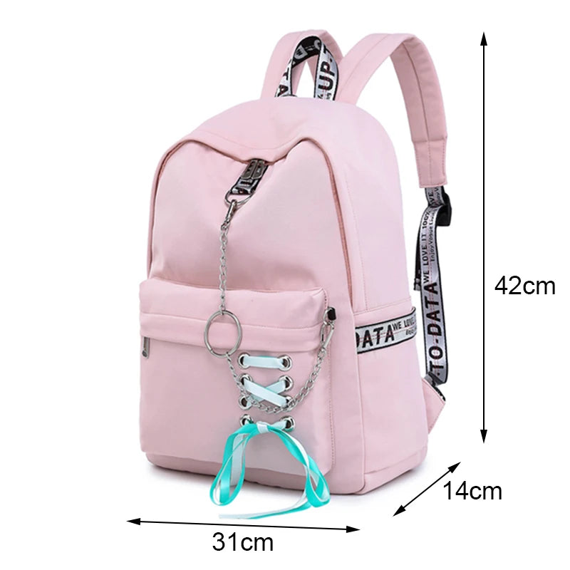 Women Waterproof Backpack School Bags USB Charging Travel Laptop Bag