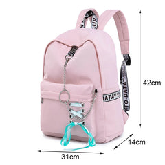 Women Waterproof Backpack School Bags USB Charging Travel Laptop Bag