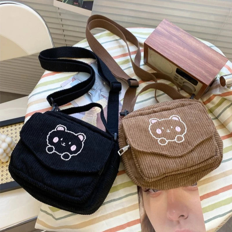 Canvas Zipper Bag Preppy Style Tote Shoulder Messenger Bag