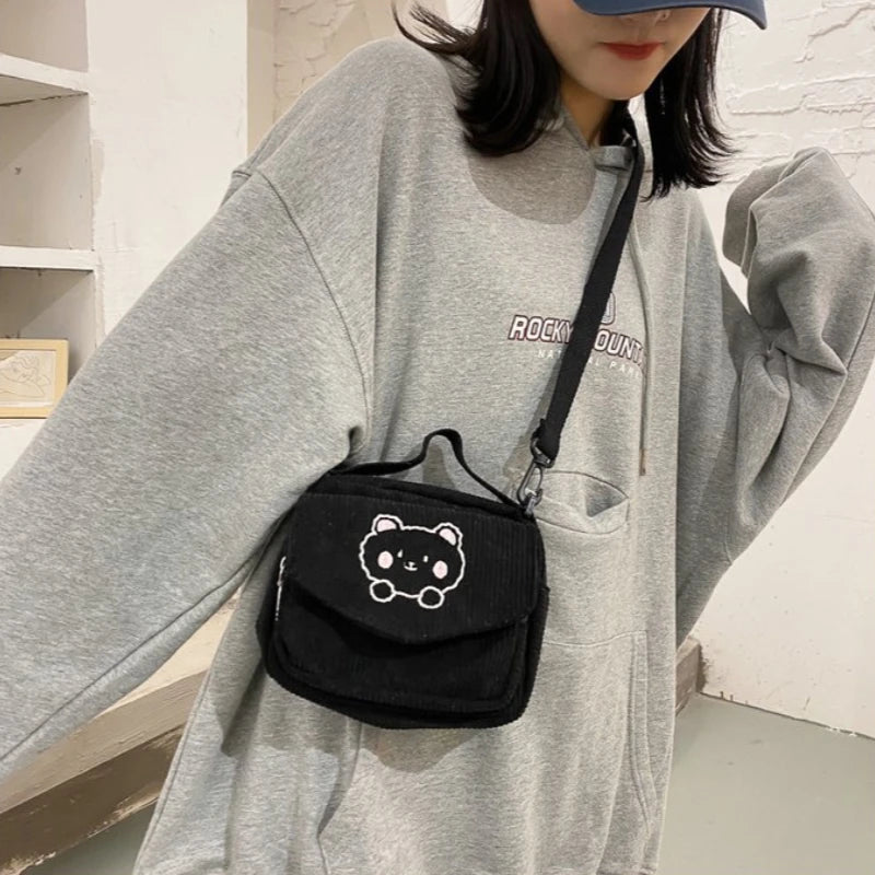 Canvas Zipper Bag Preppy Style Tote Shoulder Messenger Bag