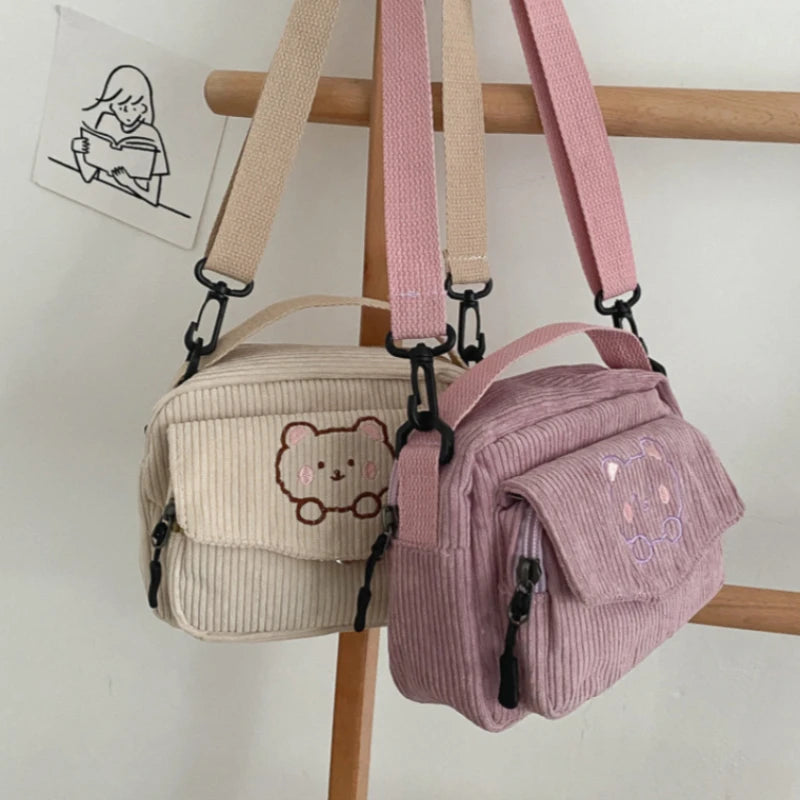 Canvas Zipper Bag Preppy Style Tote Shoulder Messenger Bag
